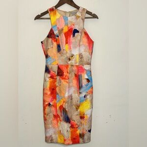 H&M Multicolor Abstract Sheath Dress Size 6 (EUR 36)